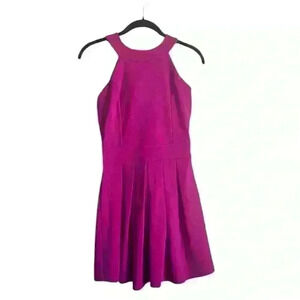 Just Me Women’s M Pleated Fuchsia Mini Dress bow dainty romantic girly preppy